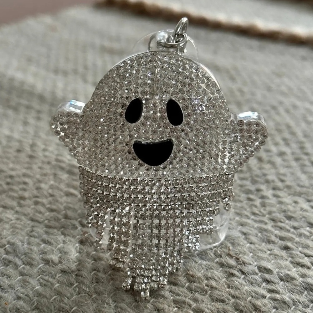 NEW Bath & Body Works Halloween Gemstone Bling Ghost Pocket Bac Holder Keychain